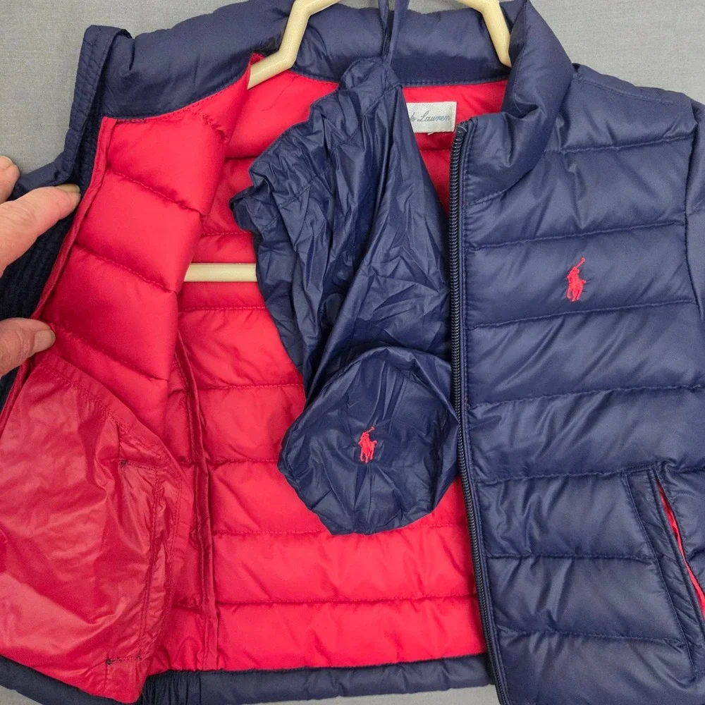 Ralph Lauren Toddler Navy Blue Down Puffer Jacket Packable Red Pony Logo